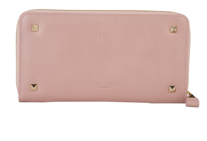 Valentino Rockstud Zip Around Wallet, £140, Accessories, Pink, Leather, Front view